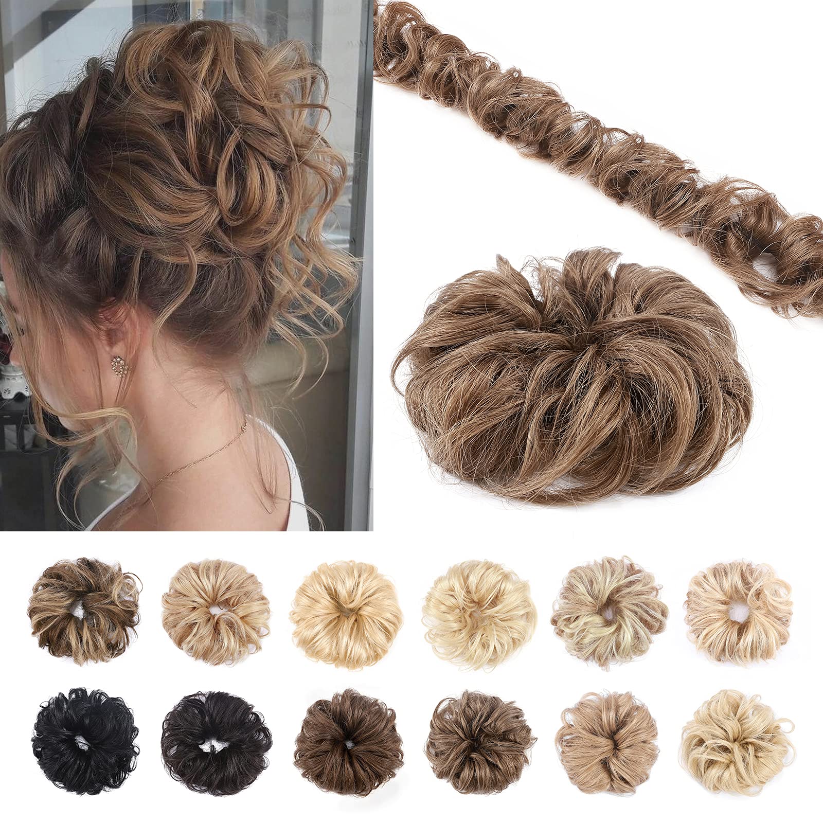 Silk-co Tousled Hair Updo Hair Bun for Women 100% Human Hair Scrunchies Messy Remy Silky Soft Wrap Piece Extensions #06 Light Brown