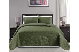 MK HOME Mk Collection King/California King Over Size 118"x106" 3 pc Diamond Bedspread Bed-Cover Embossed Solid Olive Green