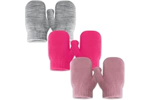 Evridwear Baby Toddler Stretch Mittens,3 Pairs Knitted Winter Warm Infant Kids Gloves for Little Girls and Boys