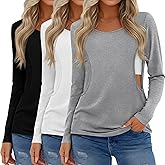 Ficerd 3 Pack Women's Maternity Tops Nursing Shirts for Breastfeeding Long Sleeves Double Layer Pregnancy Clothes