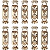 uxcell 10Pcs Double Hole Cord Locks, 5mm Metal Spring Toggle Stopper Clip for Shoelaces Drawstrings Paracord, Gold, 8mm Dia