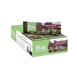 Real Food Bar – Plant based Protein Bar, Cherry Cashew, 15g Protein, 12 Bars | High Energy, Organic Ingredients, Gluten Free, Non GMO | All Natural Tasty Health Snack