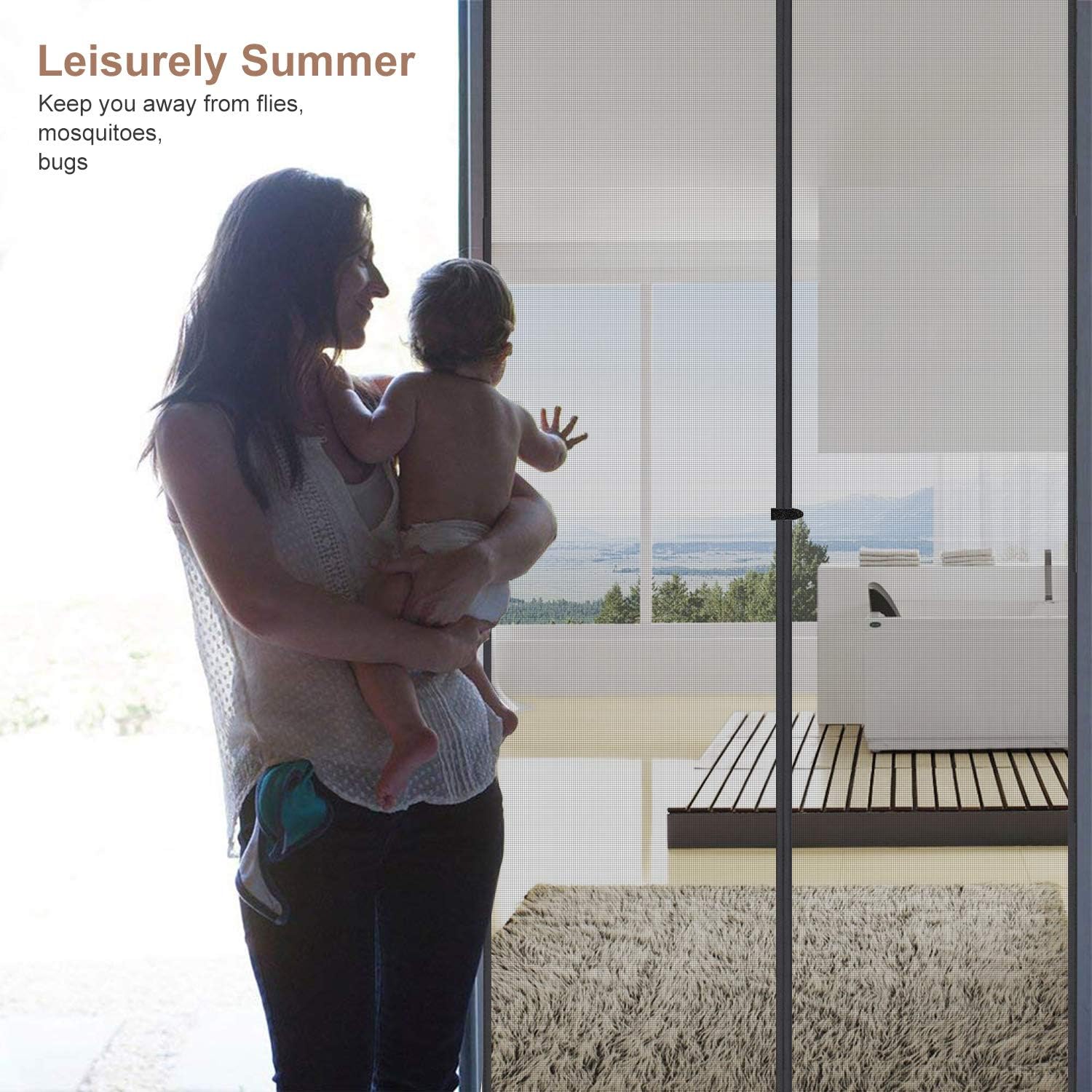 Yotache Screen Doors with Magnets Fits Door Size 36 x 96, Heavy Duty Mosquito Door Net Fit Doors Size Up to 36"W x 96"H Keep Fly Bug Out - - 