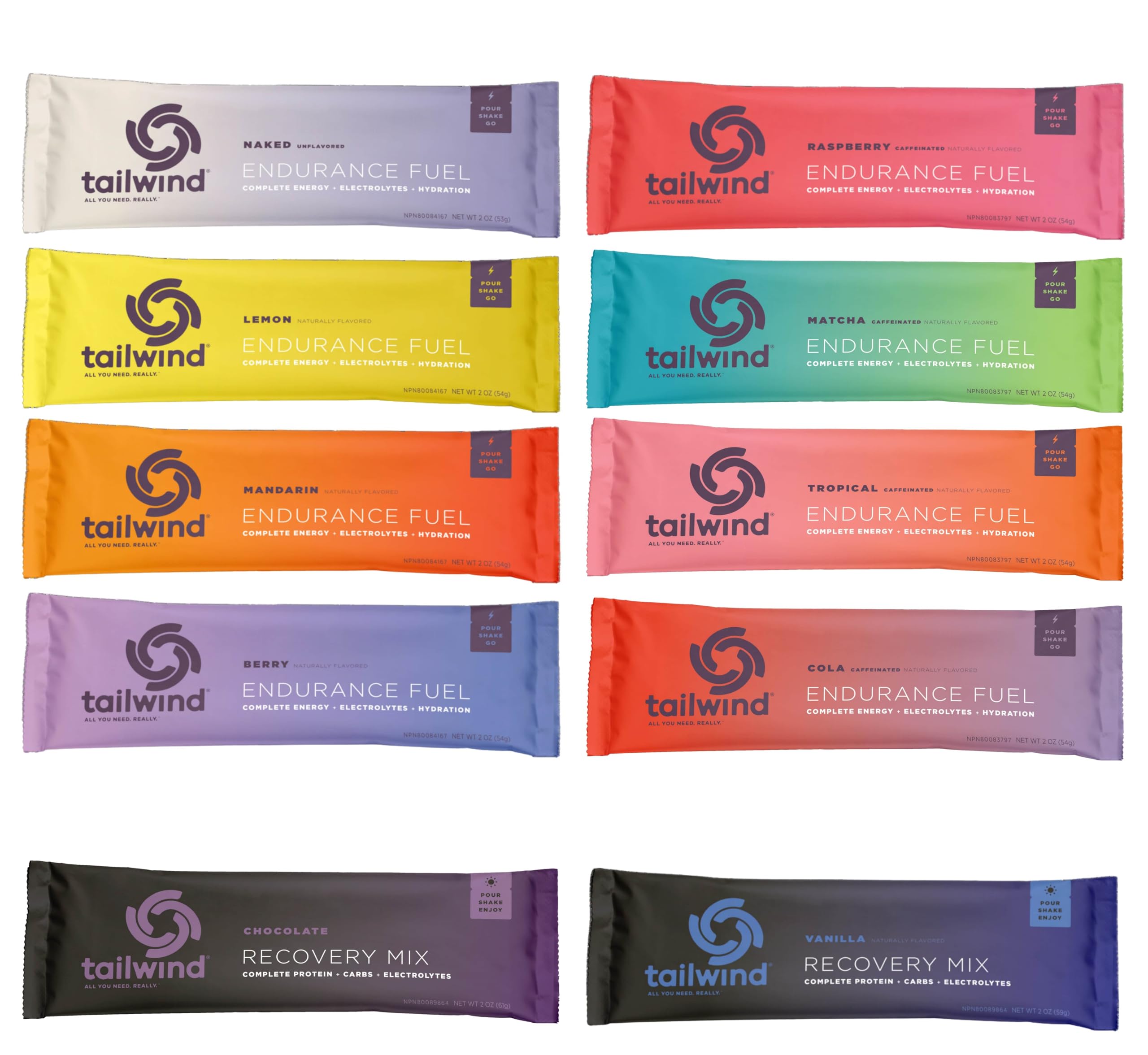 Tailwind Nutrition Endurance Fuel 10 Stick Discovery Set with Complete Protein Recovery Rebuild