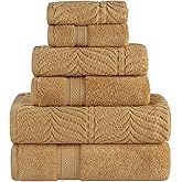Superior Cotton Chevron 6 Piece Assorted Towel Set, Zero Twist, Quick Dry, Home Essentials, Shower, Spa, Luxury Plush Soft Absorbent Towels, Includes 2 Bath, 2 Hand, 2 Washcloth/Face Towels, Gold