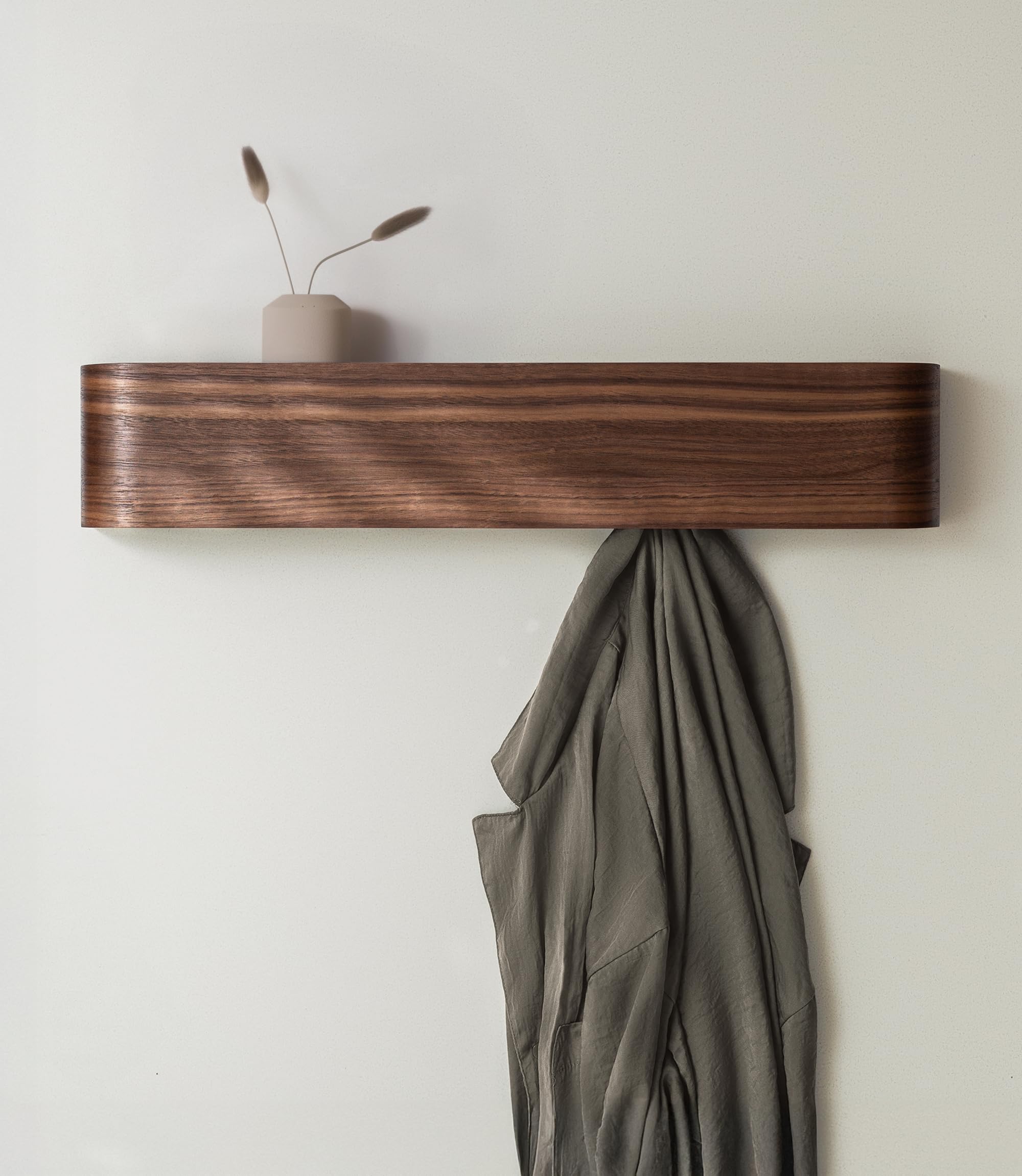 Kazai. Wall-Mounted Coat Rack 'Toke' | Modern Design Coat Rack with Hidden Wall Hooks | Solid Wood Veneer Panel Coat Hanger | Walnut