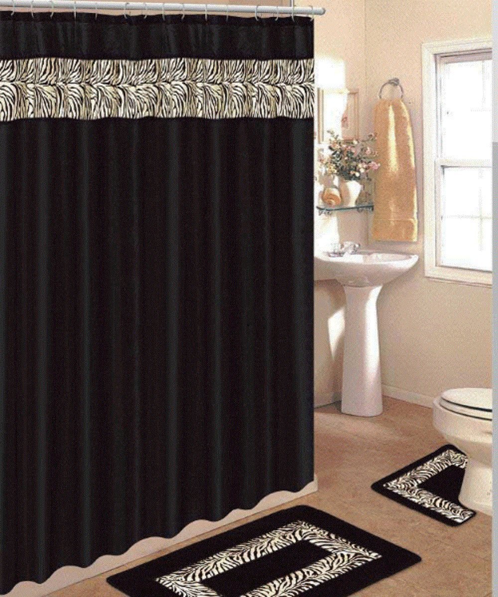 Amazon 19 Piece Bath Accessory Set Black Zebra Animal Print Rug Shower Curtain Accessories 