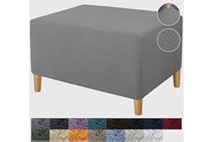 JIVINER Ottoman Cover Rectangle Stretch Ottoman Slipcovers for Folding Storage Footstool Soft Footrest Furniture Protector with Elatic Bottom (X Large, Light Gray)