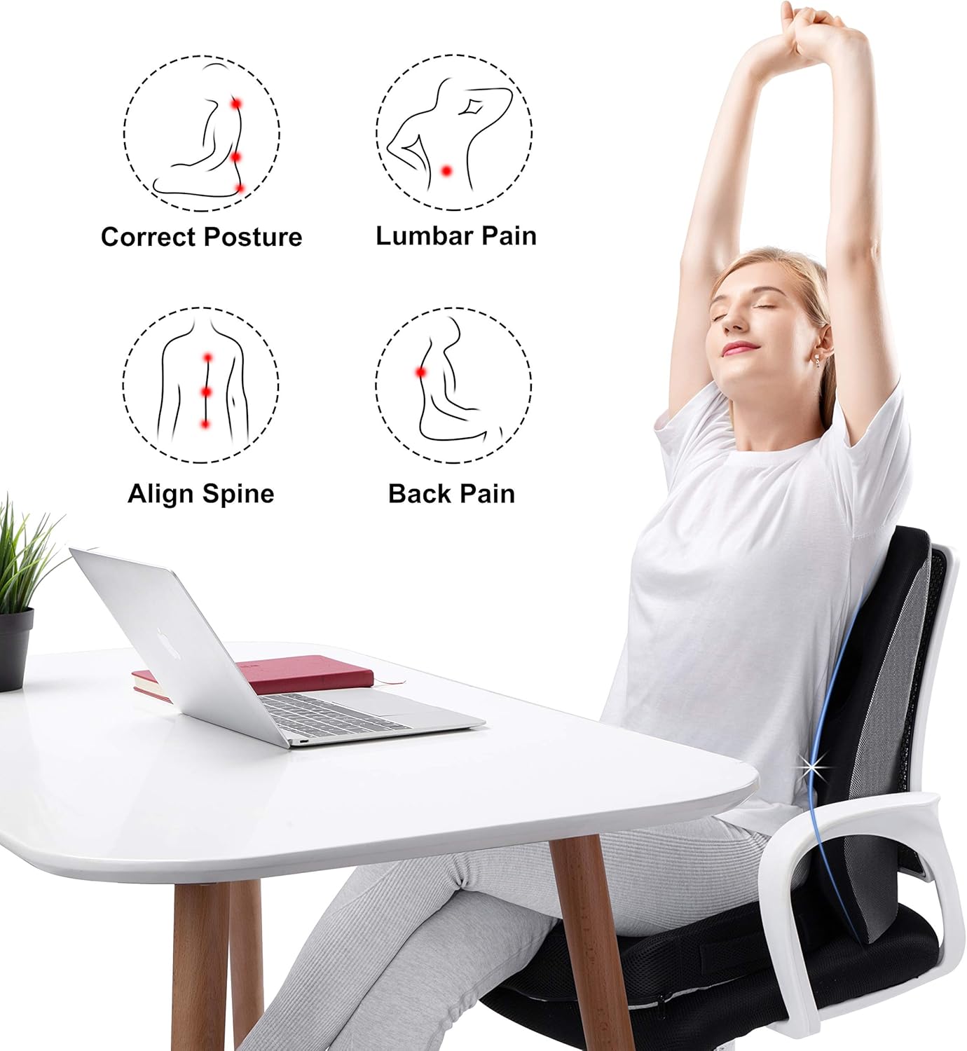 Lumbar Pillow, OVEYNERSIN Comfortable Lumbar Support Pillow, Office Car Seat Cushion, Memory Foam Back Cushion with Breathable Mesh for Relieves Back, Hip, Tailbone, Sciatica Pain: Kitchen & Dining