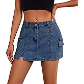 ETOSELL Jean Skorts Skirts for Women Denim High Waisted Two Side Slit Mini Y2K Casual Shorts with Pockets