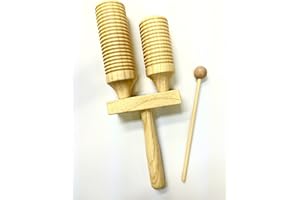WORLD PERCUSSION USA Double Wood Tone Block and Guiro with Mallet - High and low pitch percussion musical instrument