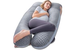 Meiz Pregnancy Pillows, Pregnancy Body Pillow, Pregnancy Pillows for Sleeping, Maternity Pillow for Pregnant Women with Cooling Jersey & Velvet Cover, Grey & Blue