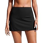 CRZ YOGA Womens High Waisted Swim Skirt A Line Swimsuit Skorts Side Slit Bathing Suit Bikini Bottoms with Built in Briefs