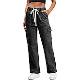 SESERAGI Cargo Jeans for Women Stretchy Baggy Wide Leg Drawstring Work Denim Pants with 6 Pockets Trousers
