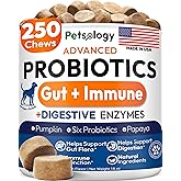 Probiotics for Dogs - 250 Dog Probiotics Chews - Digestive Enzymes Support | Gut Health Support, Diarrhea, Gas &amp; Constipation Relief Supplement, Itchy Skin, Allergies &amp; Yeast Balance, Made in USA