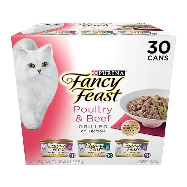 PURINA FANCY FEAST GRILLED WET CAT FOOD POULTRY AND BEEF COLLECTION WET CAT FOOD VARIETY PACK – (PACK OF 30) 3 OZ. CANS