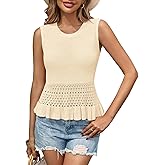 Saodimallsu Womens Crochet Crop Tank Tops Sleeveless Crew Neck Ruffle Summer Boho Knit Sweater Vest