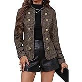 Mina Self 2026 Spring Women's Tweed Blazer Jacket - Open Front Slim Petite Double-Breasted Stand Collar Work Trendy Coat