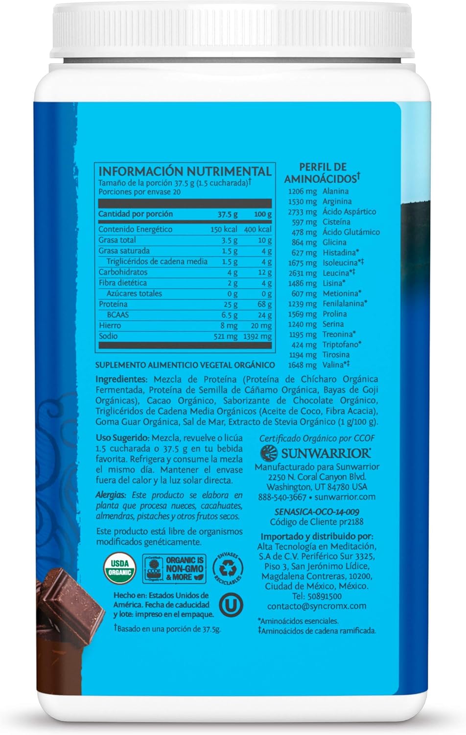 Sunwarrior Warrior Blend, Organic Vegan Protein Powder with BCAAs and Pea Protein (Chocolate, 30 Servings): Health & Personal Care