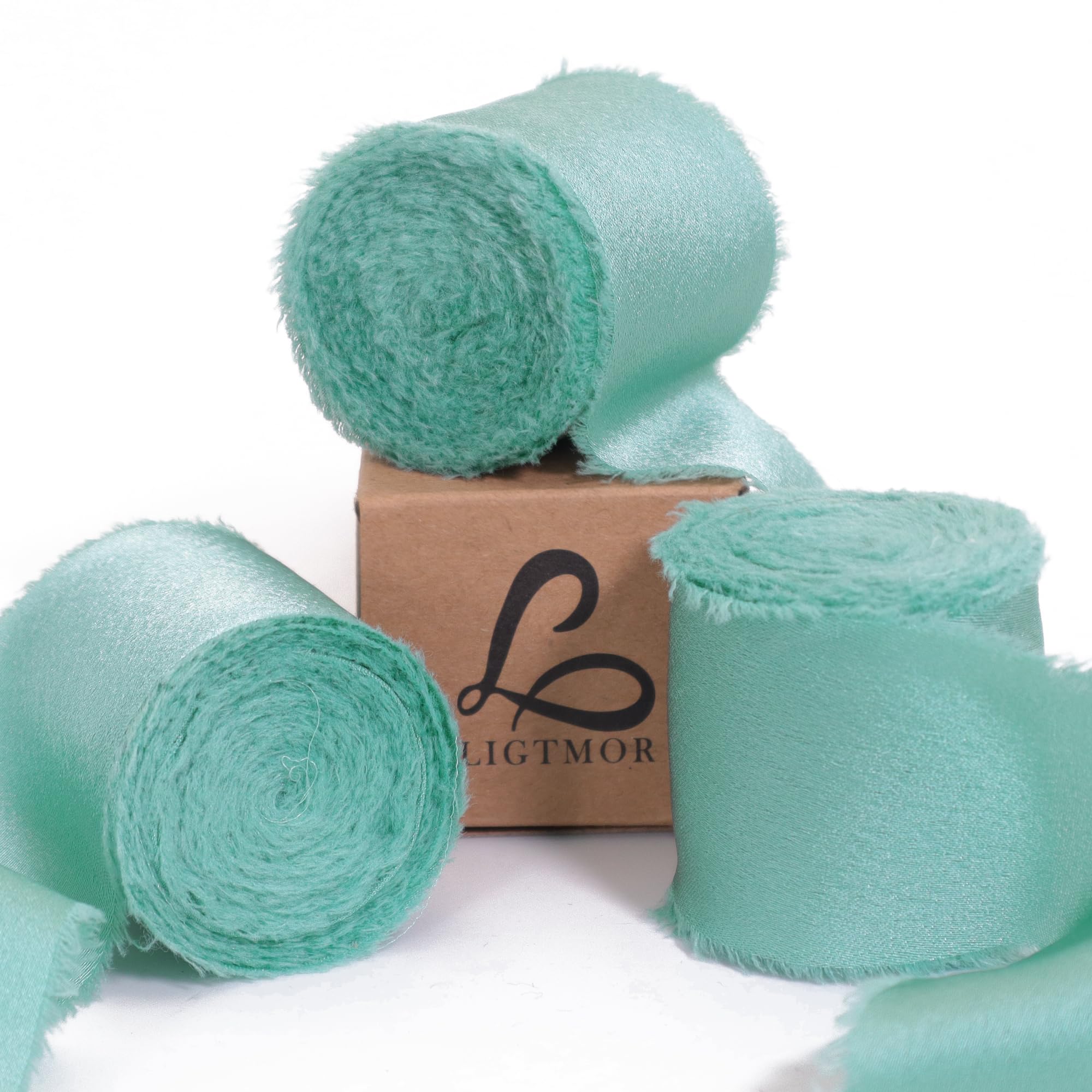 Ligtmor Silk Satin Ribbon 1-1/2 inch x 15 Yard (3.8cm x 13.5m) Handmade Frayed Ribbons for Gift Wrapping Crafts Wedding Flower Bouquet Holiday Décor - Blue Green