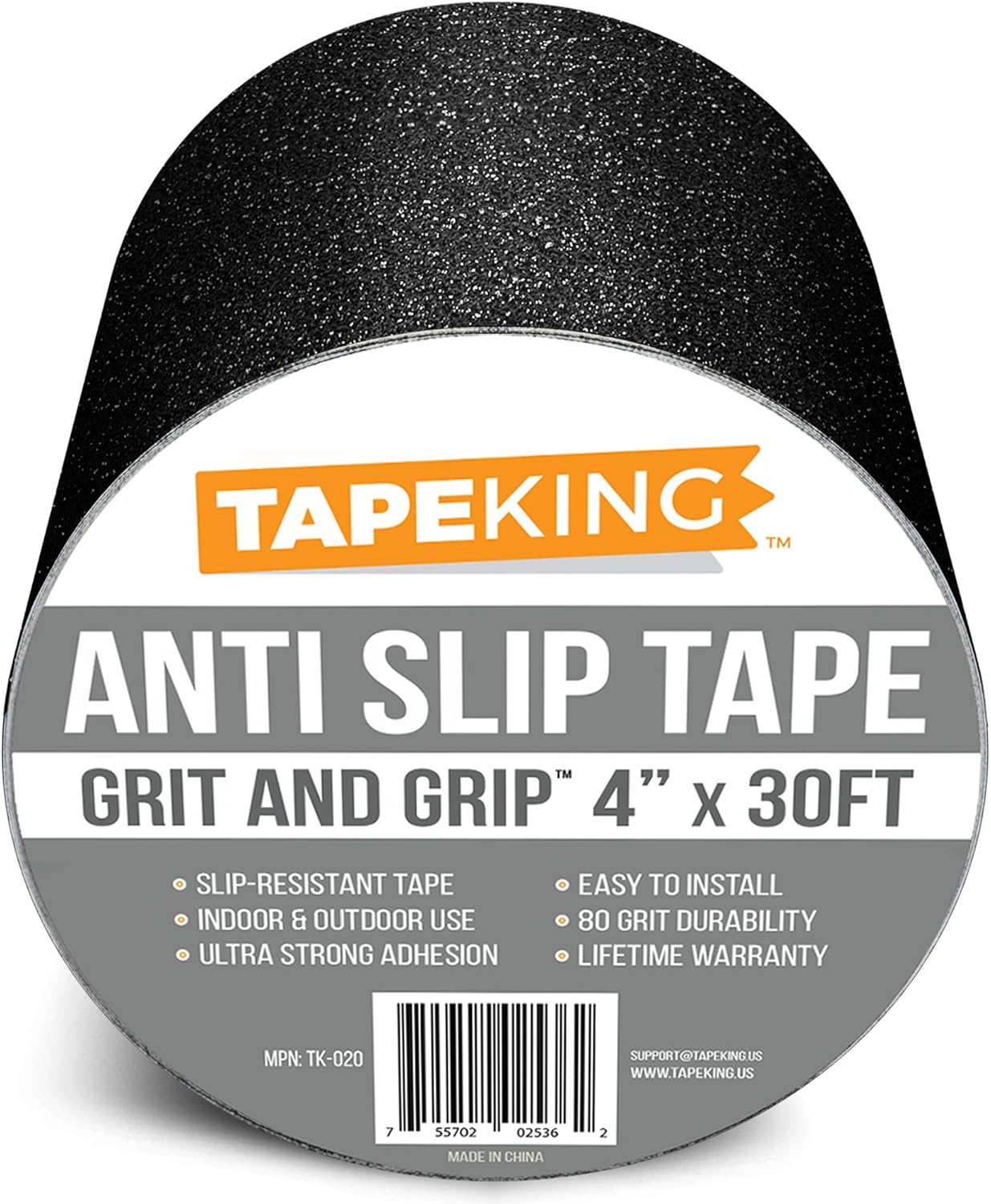 Tape King Anti-Slip Tape - Traction for Stairs, Steps, Ramps, Treads - Cut to Fit, Safety for Indoor or Outdoor Applications - Black Tape - 80 Grit Aluminum Oxide - 4 Inch x 30 Foot Roll - - 