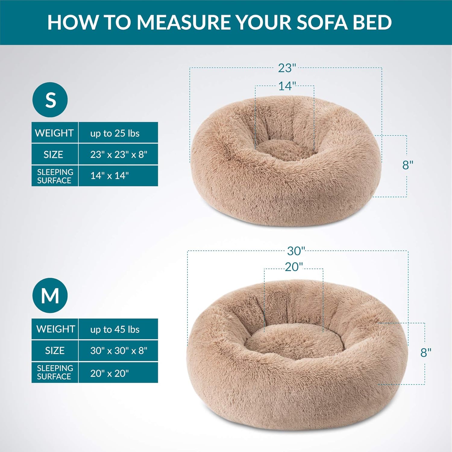 Bedsure Calming Dog Bed for Small Dogs - Donut Washable Small Pet Bed, 23 inches Anti Anxiety Round Fluffy Plush Faux Fur Cat Bed, Fits up to 25 lbs Pets, Camel : Kitchen & Dining