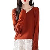 Chanyarn Women's 100% Merino Wool Base Layer Shirt Tops V Neck Long Sleeve Travel Hiking Tee T Shirt Pullover Sweater