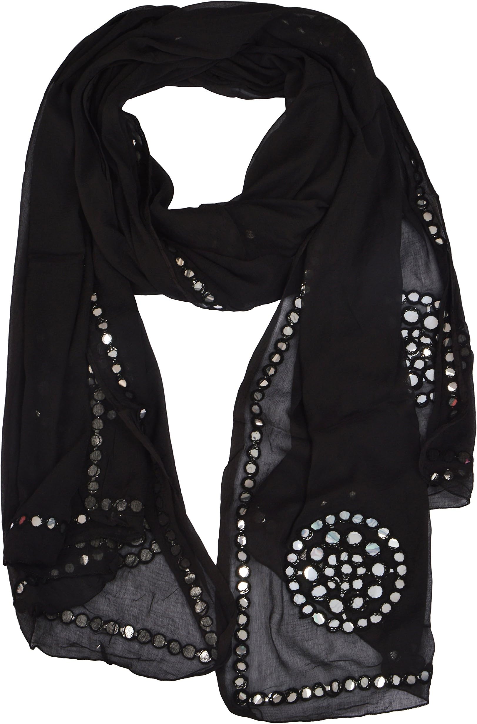 YOUTHQUAKEPlastic Mirror Work Embroidered Chiffon Dupatta for Women & Girls