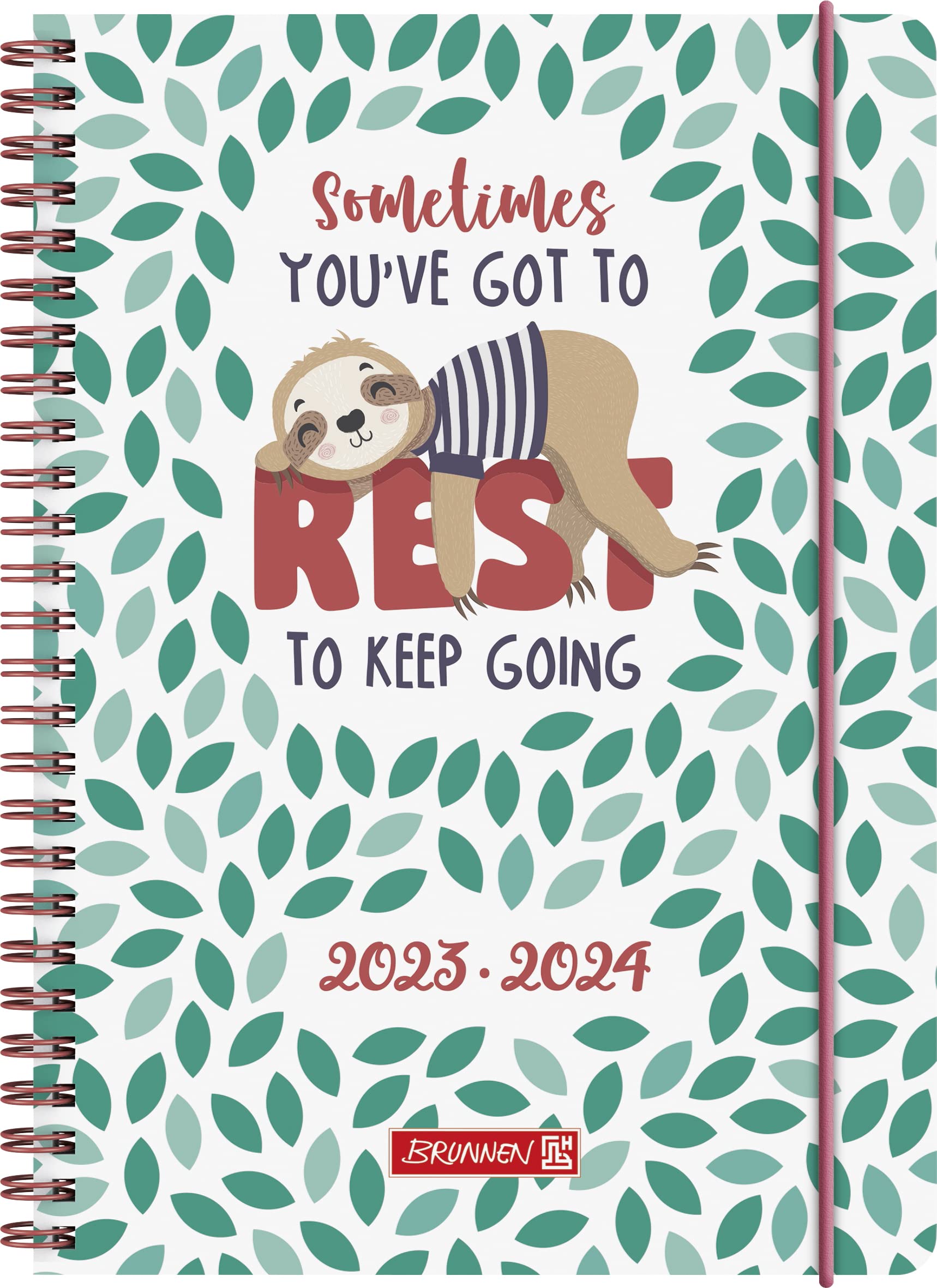 BRUNNEN School Diary "Sloth" 2023/2024 2 Pages = 1 Week A5 White/Blue