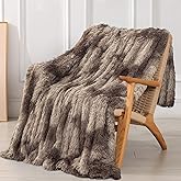 Tuddrom Decorative Extra Soft Faux Fur Throw Blanket,Solid Reversible Fuzzy Lightweight Long Hair Shaggy Blanket,Fluffy Cozy Plush Fleece Comfy Microfiber Fur Blanket for Couch Sofa Bed,Tie Dye Brown