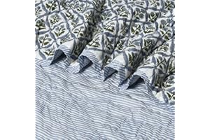 Ridhi Cotton Reversible Quilt Hand Block Printed King 96 X 106 Light Steel Blue Soft Lightweight Blanket for Sofa Couch & Bed Décor Lightweight Soft Breathable Handmade