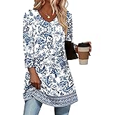 OFEEFAN 3/4 Length Sleeve Womens Tops Dressy Casual Plus Size Tunics to Wear with Leggings