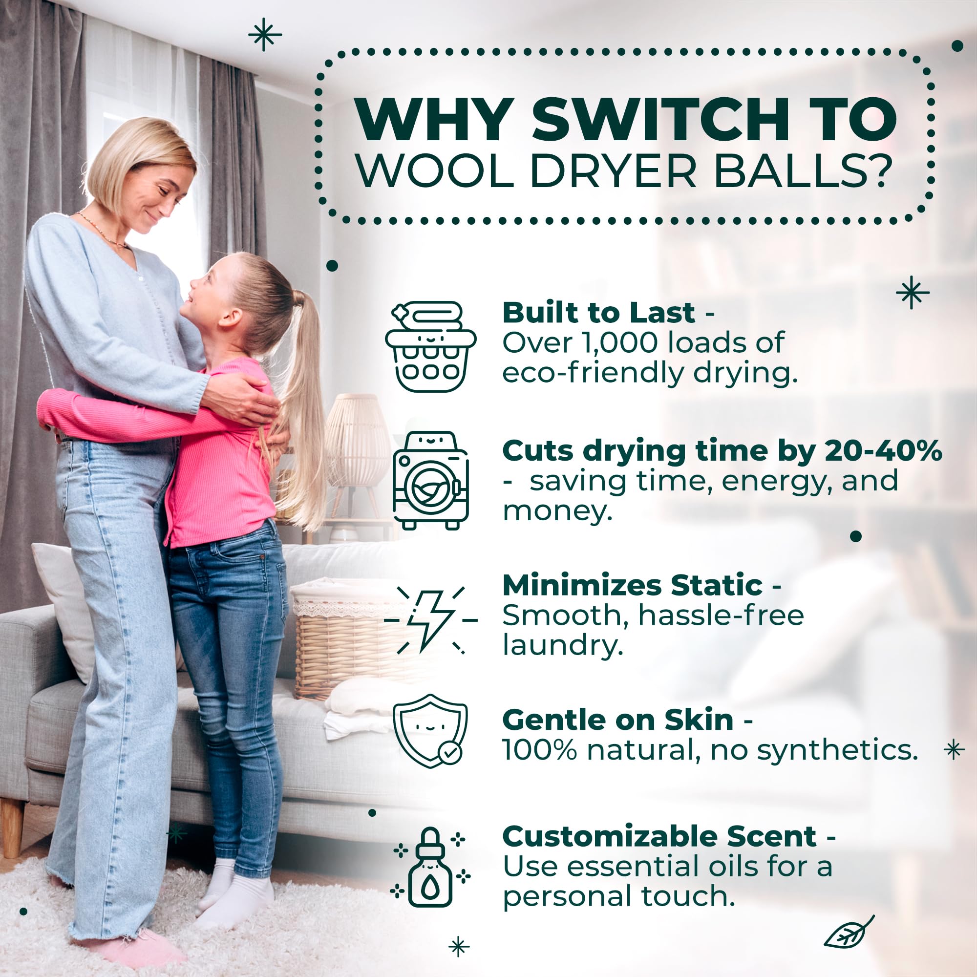 No More Dryer Sheets! Reusable Wool Dryer Balls XL 6-Pack - Reduces Static, Cuts Dry Time, & Softens Naturally
