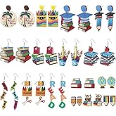 16 Pcs Eacher Gifts Fun Teacher Earrings Women Wooden Pencil Book Earrings Cute Stocking Stuffer for Women