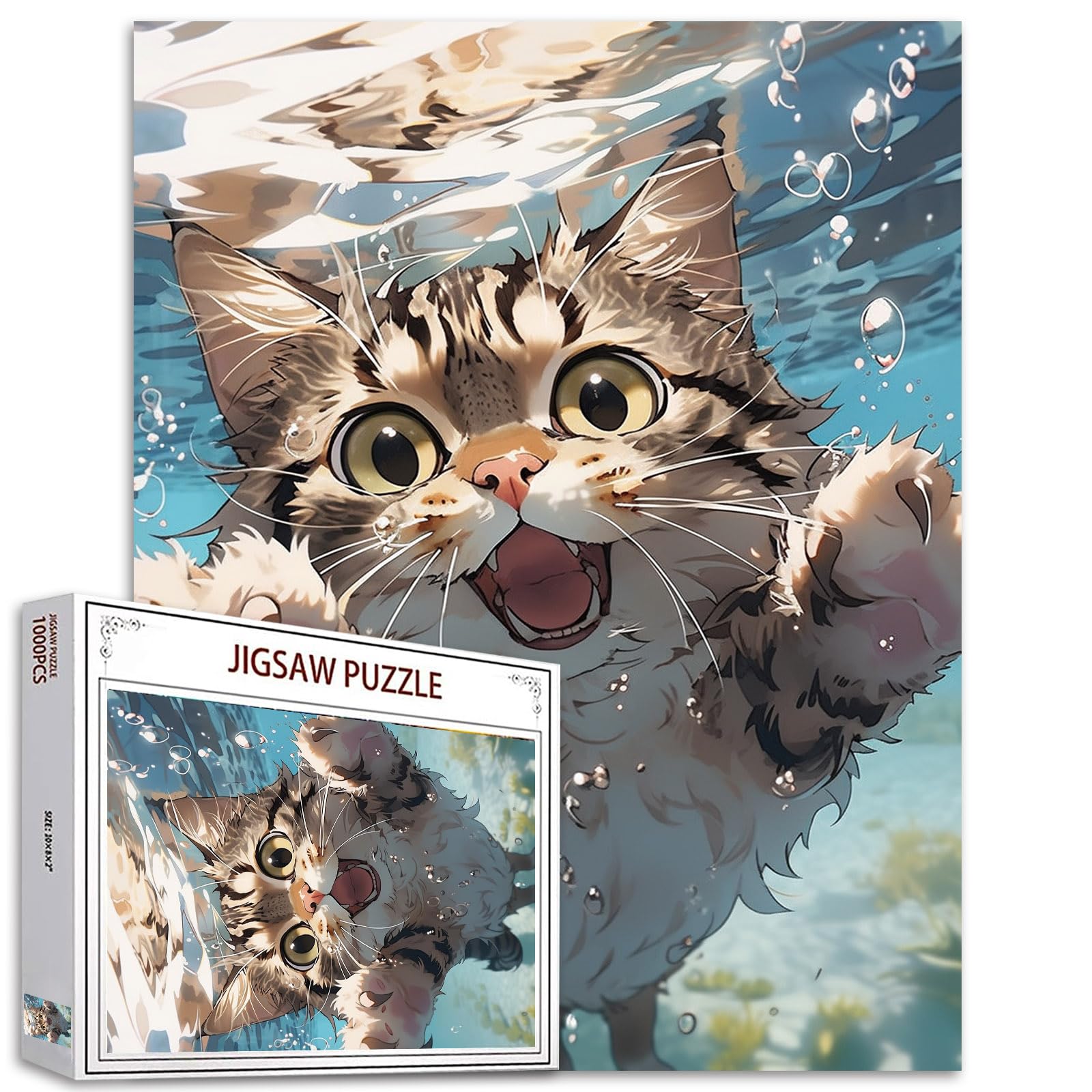 Tucocoo Cute Cat Jigsaw Puzzles for Adults 1000 Pieces, Swimming Kitten Art Jigsaw Puzzle 27 x 20 inches Colorful DIY Handwork Puzzles for Home Decoration Gifts, Family Puzzle Perfect for Game Nights