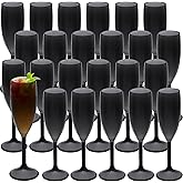 24 Pcs Champagne Flutes 5.4OZ Plastic Champagne Glasses Wine Glasses Plastic Goblets for Parties Mimosa Bar Glasses Stemmed Drinking Cups for Wedding Celebration Christmas Birthday Bride (Clear Black)