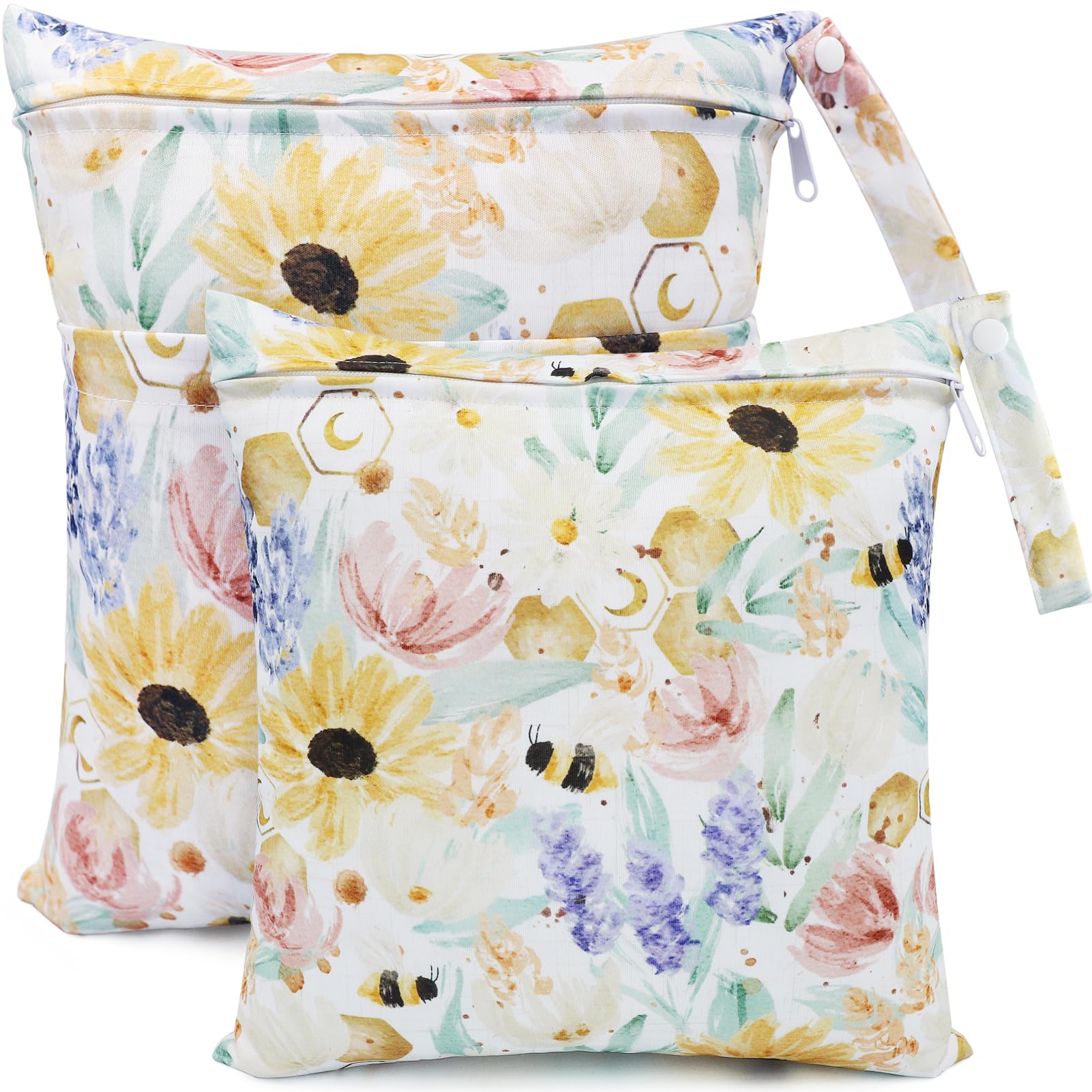 FenFang Wet Bag, 2 PCS Wet Dry Bags for Cloth Diapers Nappy Daycare Organiser Storage Bags, Waterproof Washable Reusable Zipper Bag (Colourful)