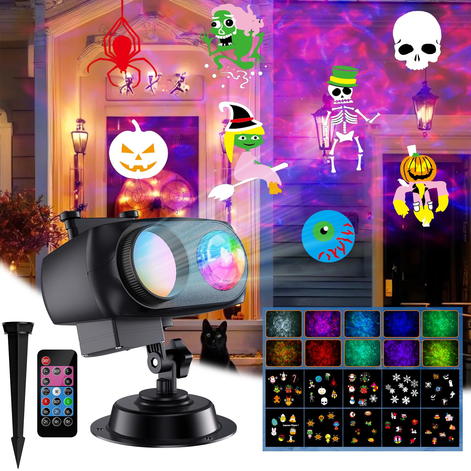 COOLWUFAN Halloween Christmas Projector Lights Decorations, 2025 Upgrade Outdoor Indoor Holiday Projector Lights with Remote and 20 HD Effects(3D Ocean Wave) for Xmas Halloween Party Yard Decor