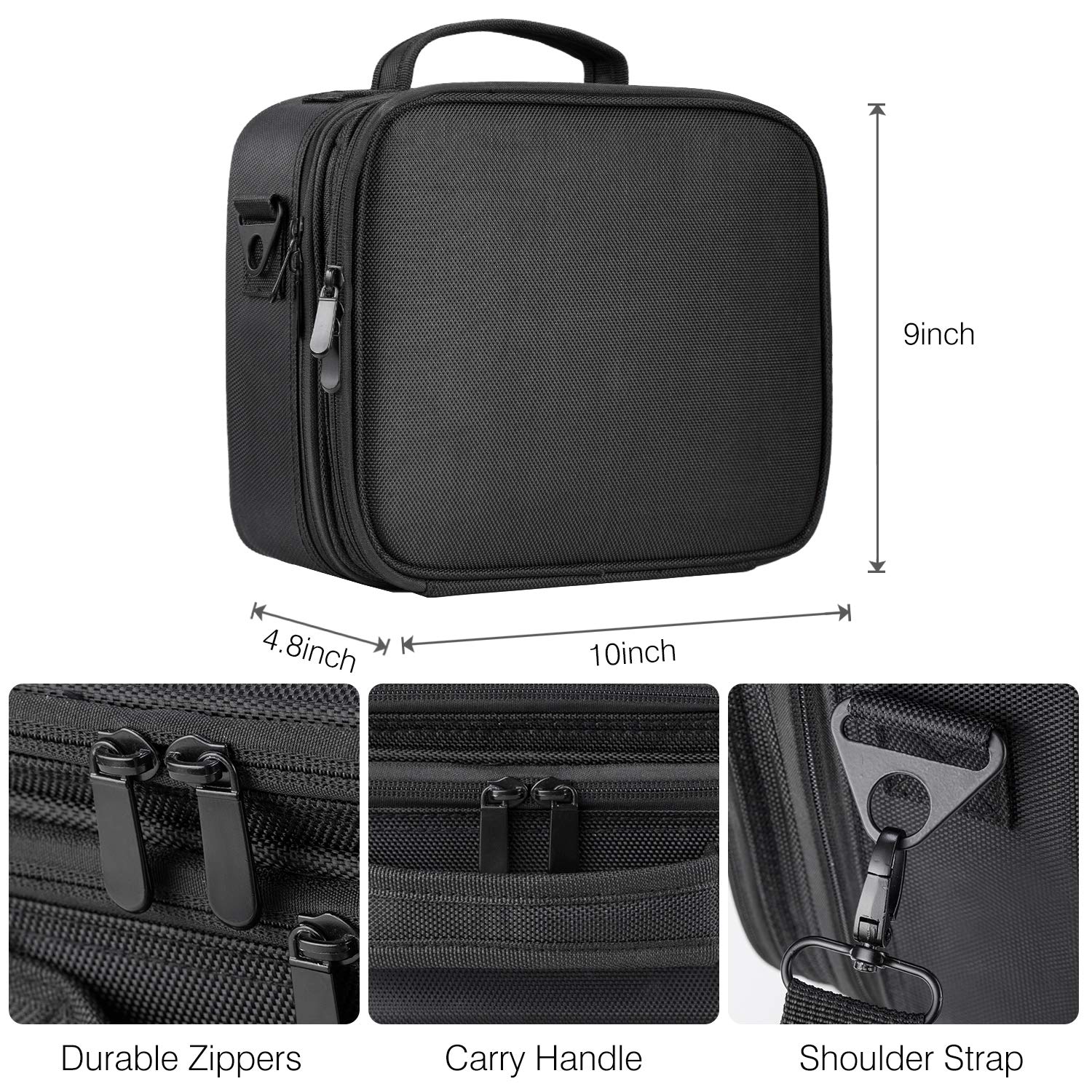 Kootek 2-Layers Travel Makeup Bag, Portable Train Cosmetic Case Organizer with Mirror Shoulder Strap Adjustable Dividers for Cosmetics Makeup Brushes Toiletry Jewelry Digital Accessories