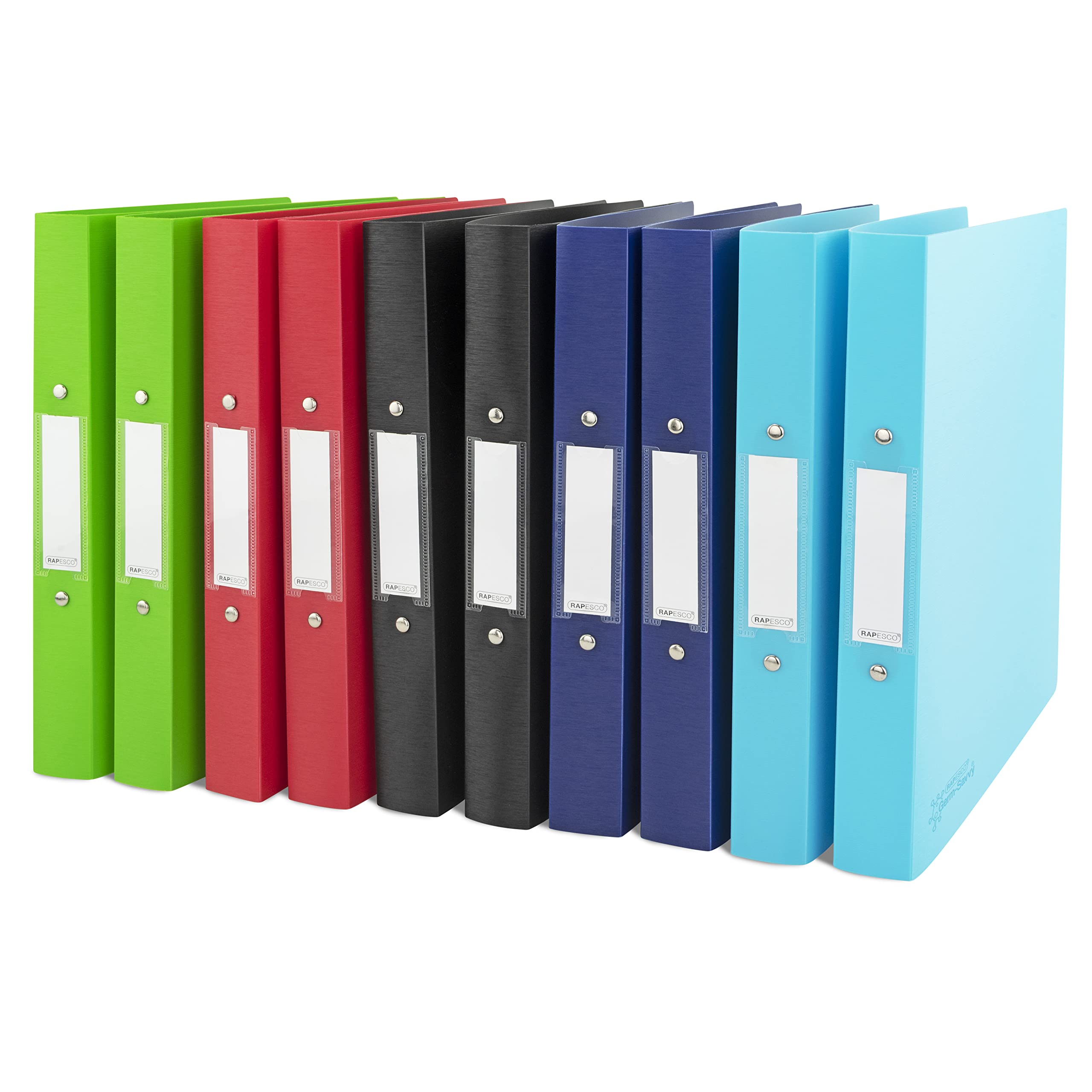 Rapesco 1720 2-Ring Binder with Antibacterial Protection, 35 mm Spine, A4, Assorted Colours, Pack of 10