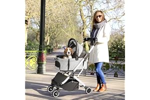 SUMELL Pet Stroller for Cats and Small Dogs with Removable Carrier Liner, Zipperless Entry, Foldable 4-Wheel Cat Stroller Trolley with Safety Tether, Storage Basket, for Travel Shopping Walking
