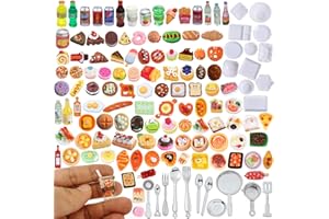 KAPEILUO 150Pieces Miniature Food Drink Bottles Soda Pop Cans Pretend Play Kitchen Game Party Accessories Toy Hamburger Cake Ice Cream Tableware for 1/12 Doll House