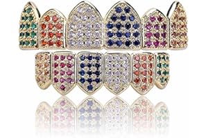 JINAO Grillz Diamond Grills for Your Teeth for Men Women 18K Gold Plated Iced Out Macro Pave Cubic Zirconia Mouth Grill with Extra Molding Bars Included
