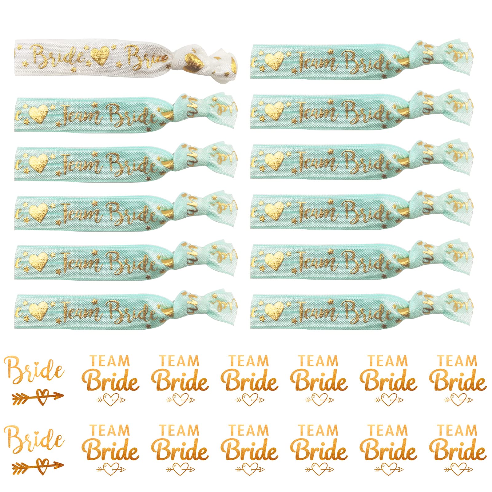Hen Party Wristbands 1pcs White, Team Bride Wristbands 11pcs Blue, Bride to be Accessories with Gold Hen Party Stickers Pack of 25