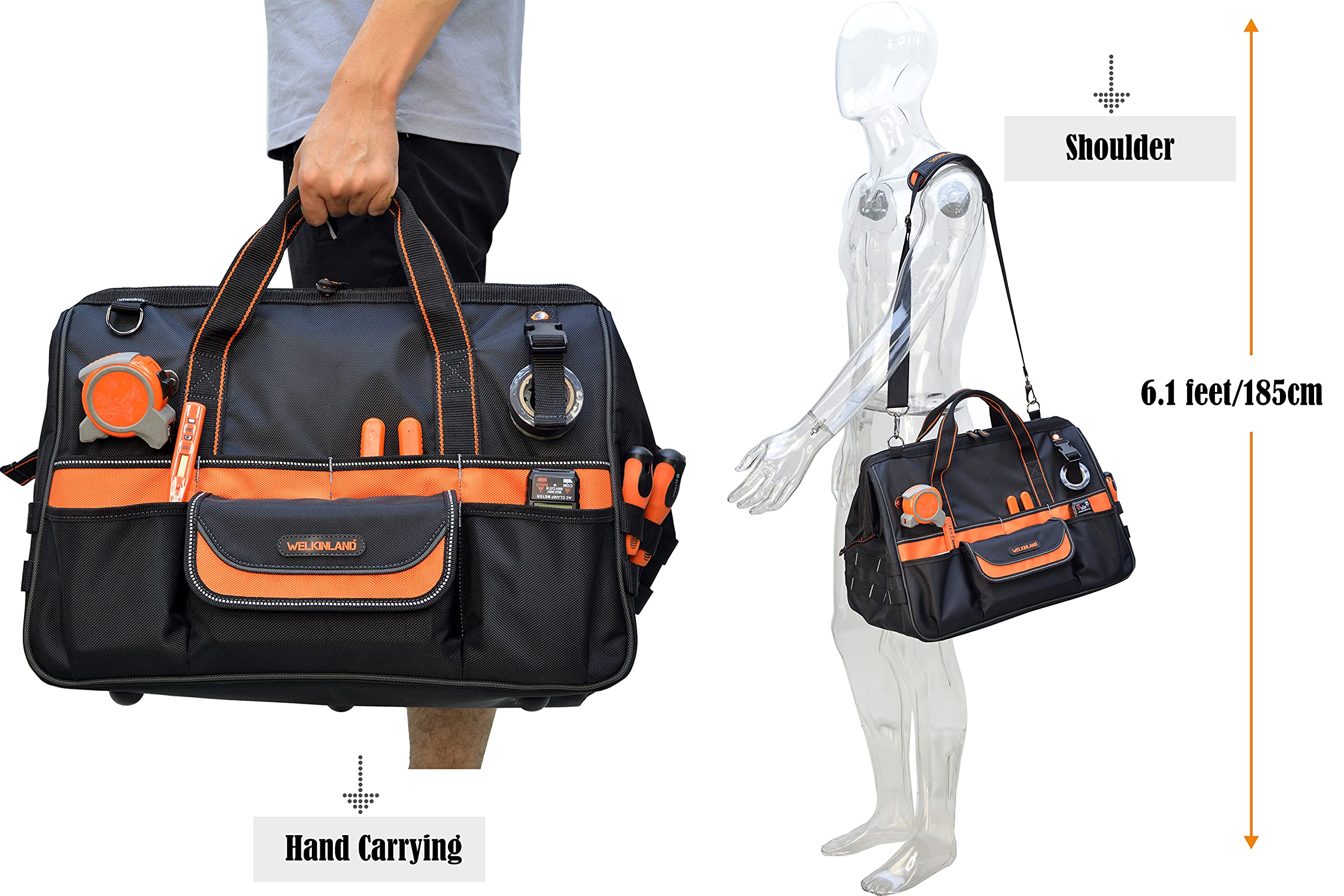 WELKINLAND 20-Inch Electrician tool bag, Heavy-duty tool bags for electricians, Tool bag organizer, HVAC tool bag, Maintenance tools bag, Tool bags for men, Tool tote bag, Tool bags for construction