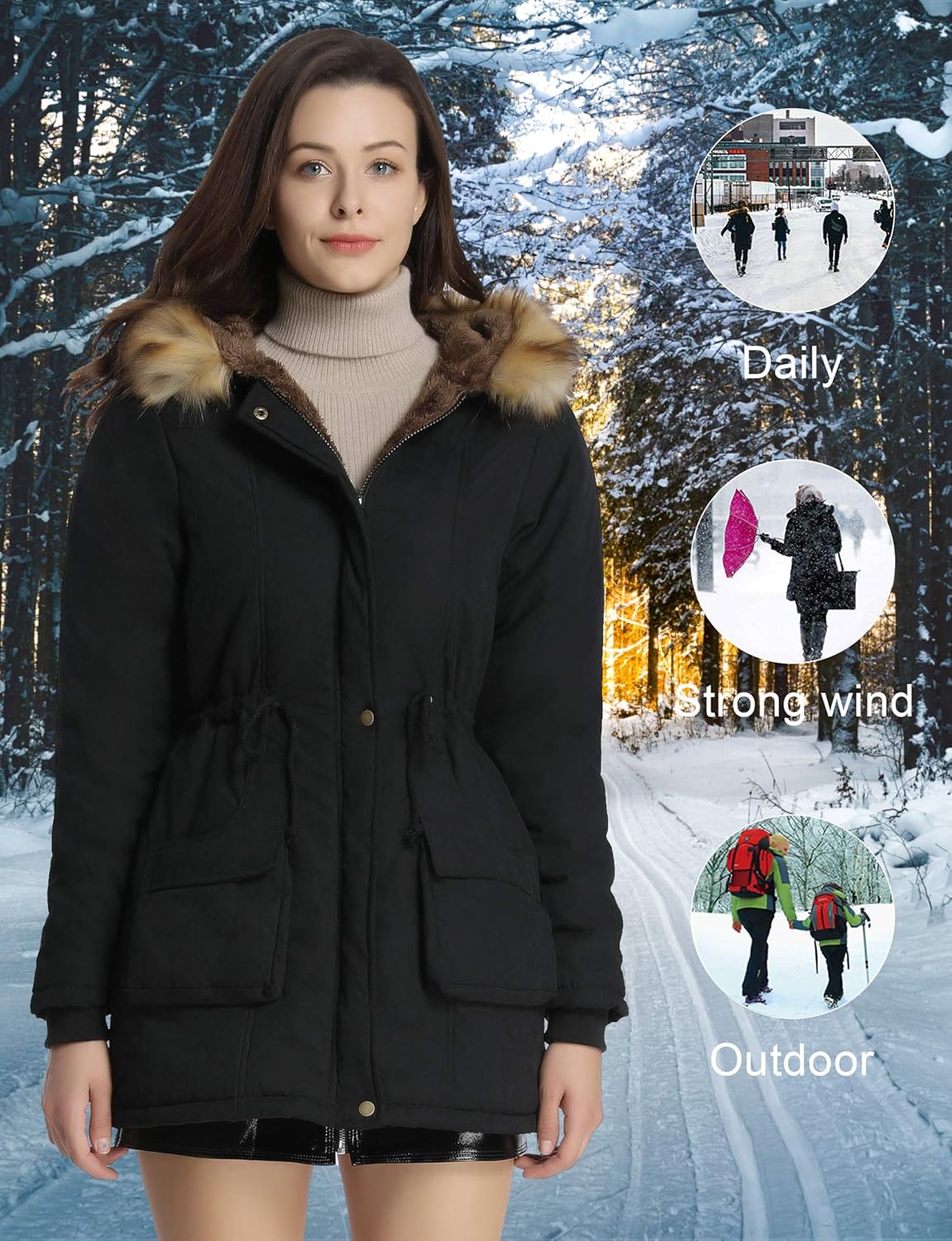 iloveSIA Womens Hooded Warm Coats Parkas with Faux Fur Jackets: Clothing