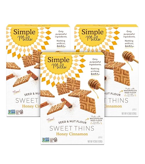 Simple Mills Honey Cinnamon Seed & Nut Flour Sweet Thins, Paleo Friendly & Delicious Sweet Thin Cookies, Good for Snacks, Nutrient Dense, 4.25 oz, 3 Count