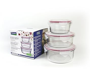 GLASSLOCK Runde Frischhaltedosen, Glas, Rosa/Transparent 16.5 x 16.5 x 15 cm