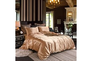 ABP Collection Duvet Cover - Gold Duvet Cover Full Size 88X88 Full/Queen Size With Zipper Closure & Corner Ties, Ultra Soft Silky Satin Comforter Cover (1 Pieces Duvet Cover)