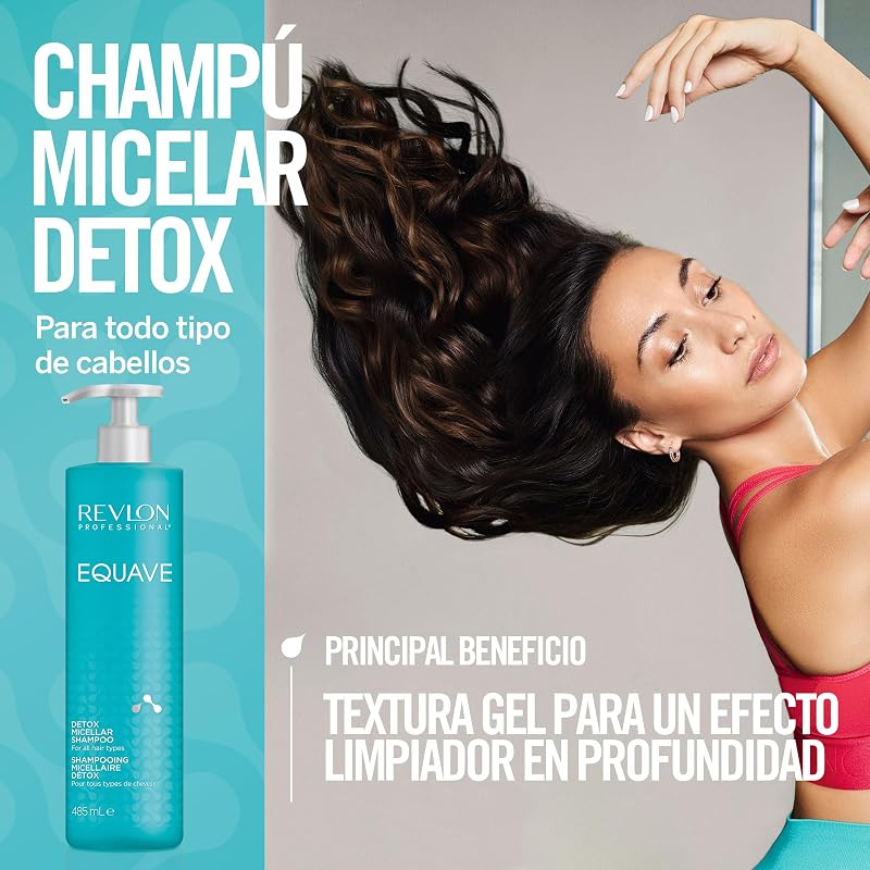Equave Champú Profesional Micelar Detox, Para todo Tipo de Cabellos, Champú Hidratante para Pelo Suave, Liso, Sedoso y Brillante, Enriquecido con Keratina, 485ml